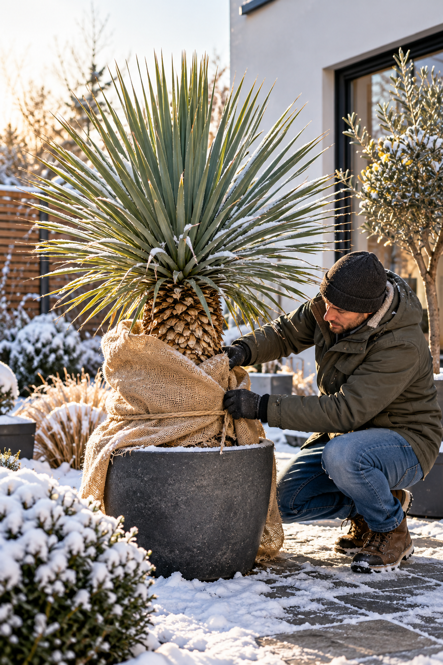 Winterse Yucca Verzorgd met Jute