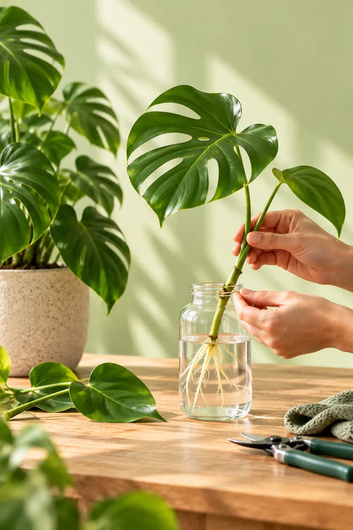 Monstera stekken in een glazen pot