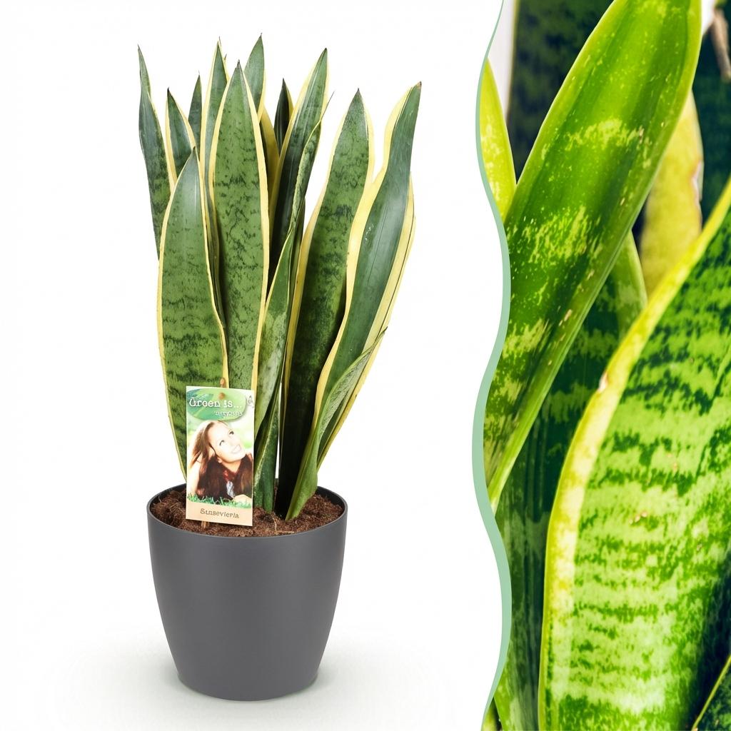 Sansevieria Laurentii (svigermors tunge) i Potter-pyntepotte grå – Ø21 cm, 70–80 cm høj
