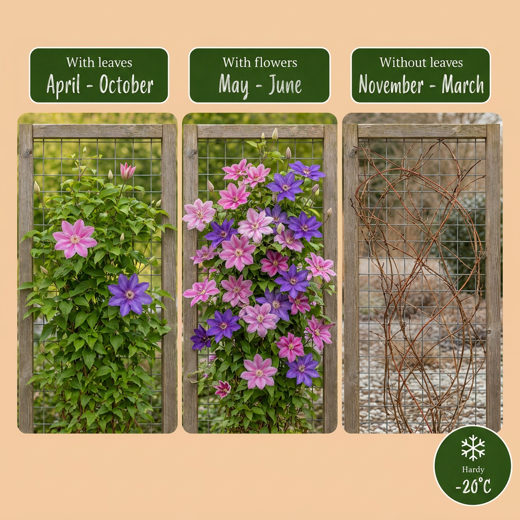 Clematis 'Duo Purple &amp; Pink' (vindrue) – lilla-lyserød-hvid – 12 planter, Ø9 cm, 35 cm høj – billede 6