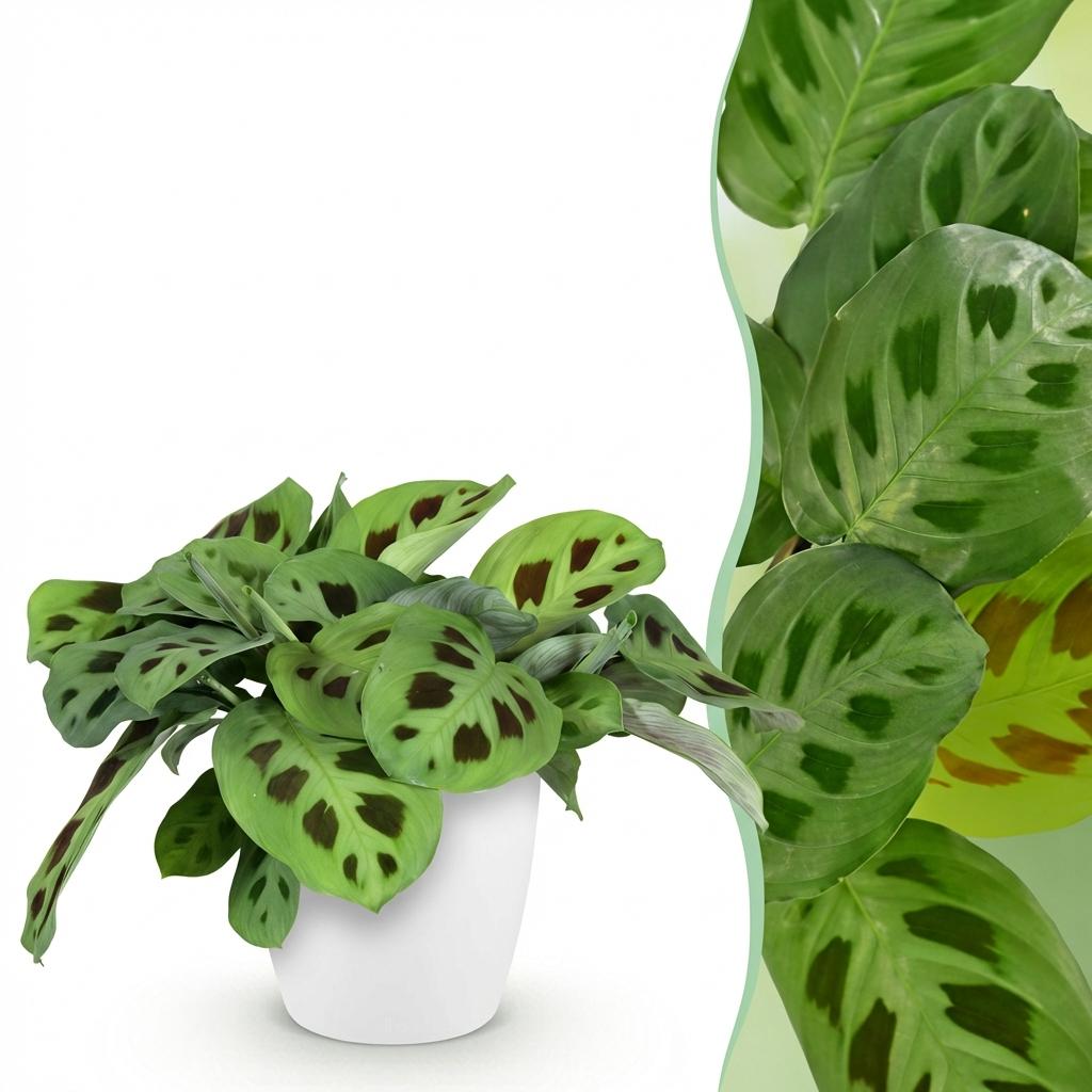 Maranta Fascinator Kerchoveana (plante prieuse) en pot décoratif blanc – Ø12 cm, 25 cm de haut