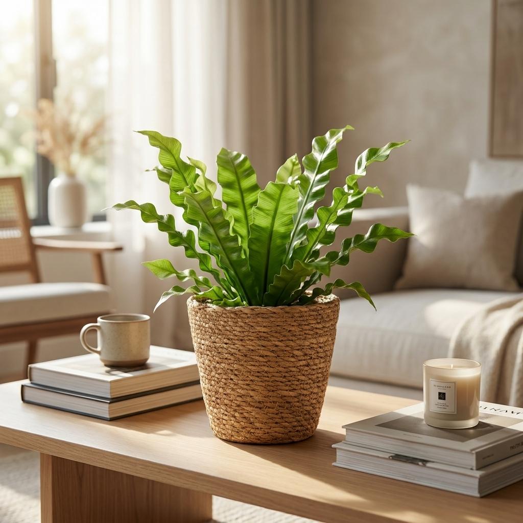 2× Asplenium Crispy Wave (fuglenæstbregne) med kurv – Ø12 cm, 30 cm høj