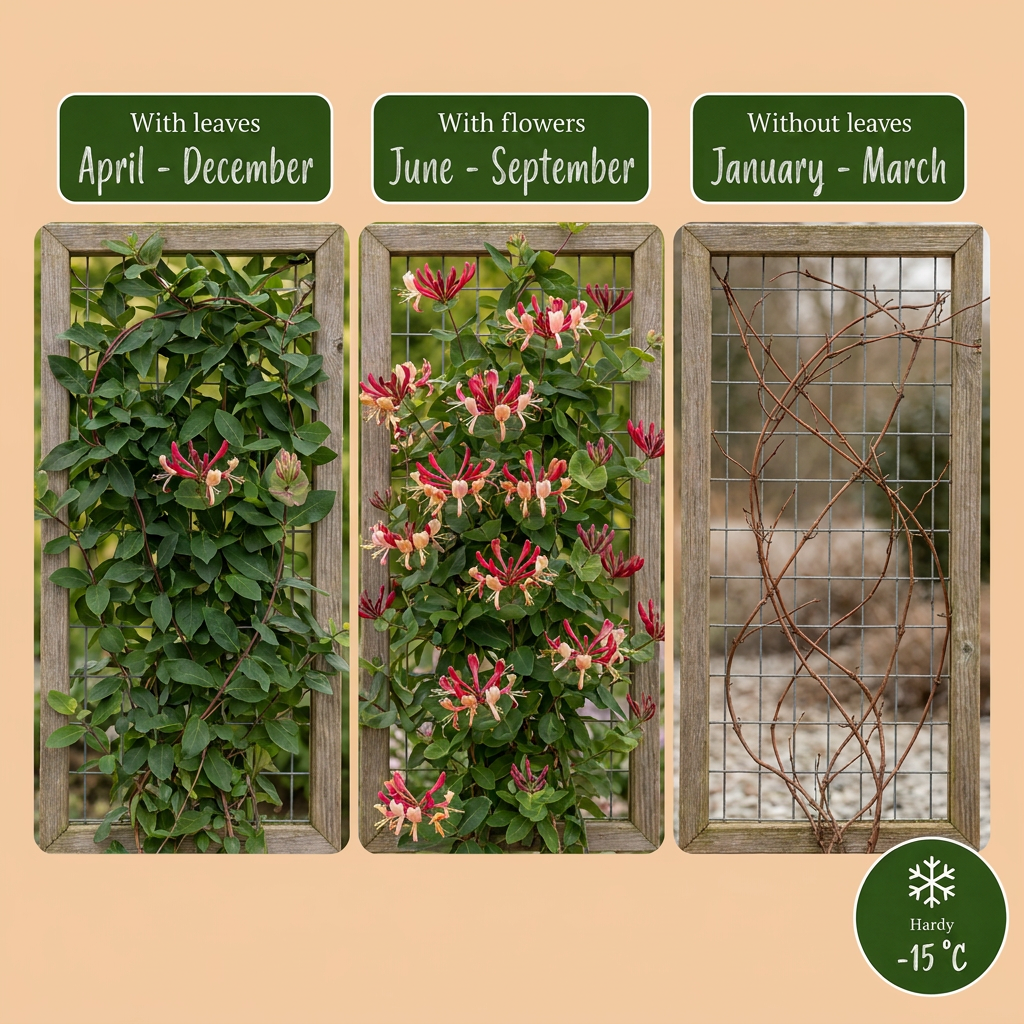 Lonicera japonica 'Red World' (japansk kaprifol) – rödrosa – 2 plantor, Ø 9 cm, 35 cm hög – bild 5