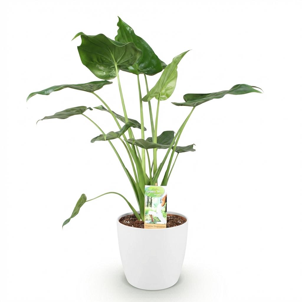 Alocasia Cucullata (elefantøre) i Potter-pyntepotte hvid – Ø21 cm, 65–70 cm høj
