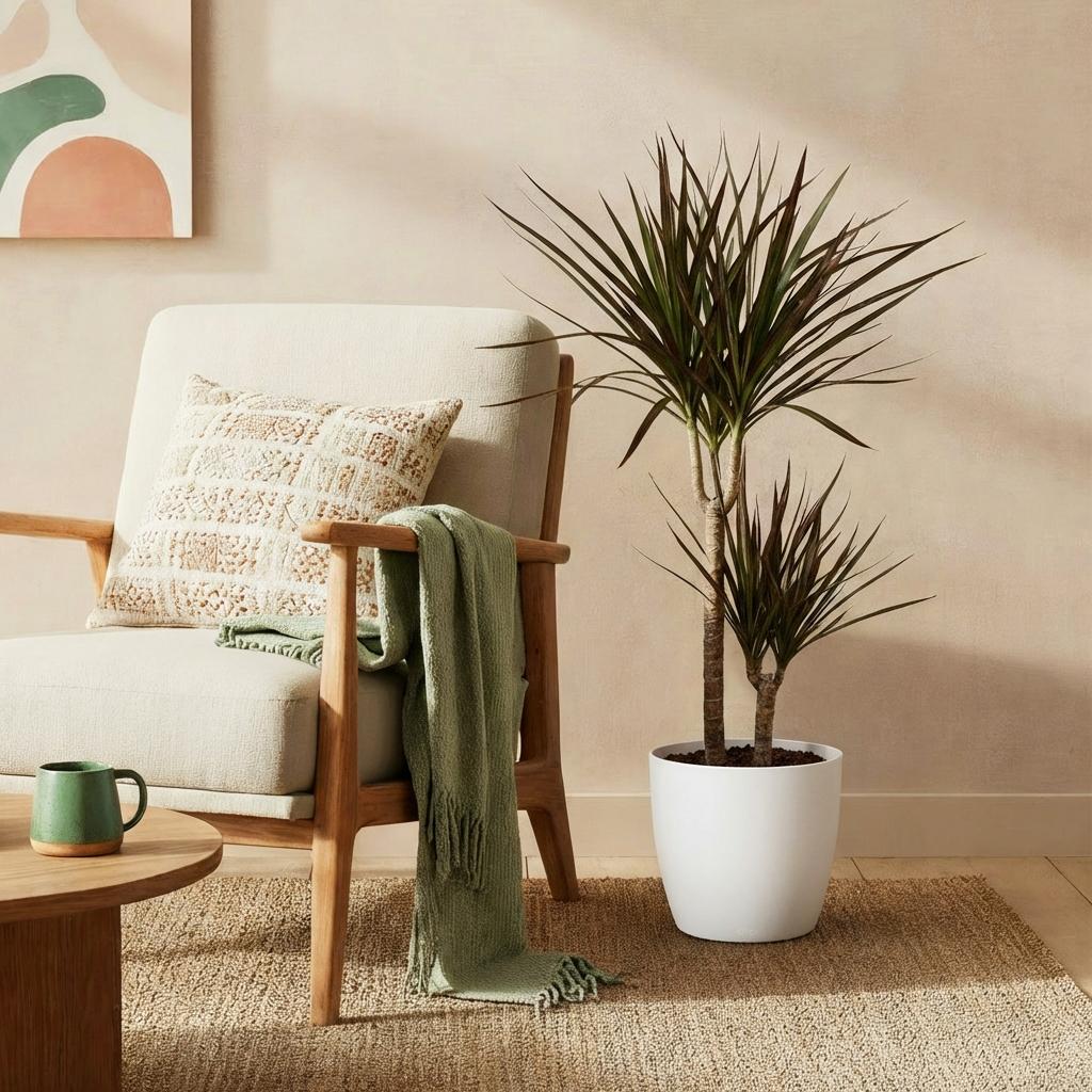Dracaena Magenta (arbre dragonnier) dans pot décoratif Potter blanc – Ø21 cm, 90–100 cm de haut