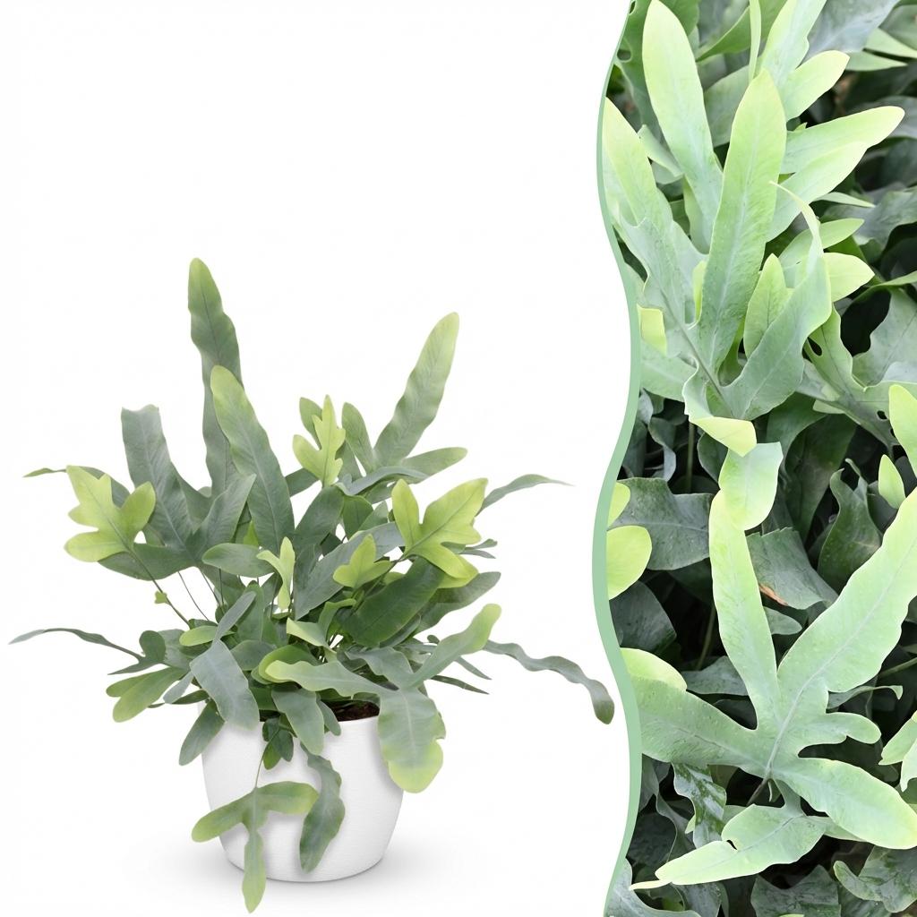 Phlebodium aureum Blue Star (blue star fern) in white decorative pot – Ø12 cm, 25 cm high
