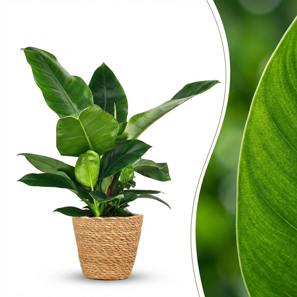 Philodendron Imperial Green met mand – Ø19 cm, 65 cm hoog