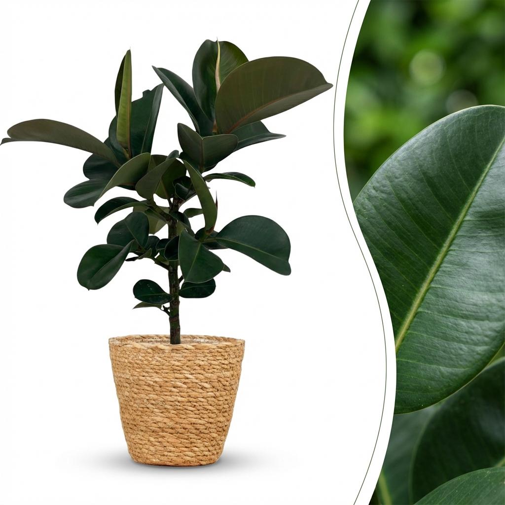 Ficus elastica Cloe (plante caoutchouc) avec panier – Ø19 cm, 65 cm de haut