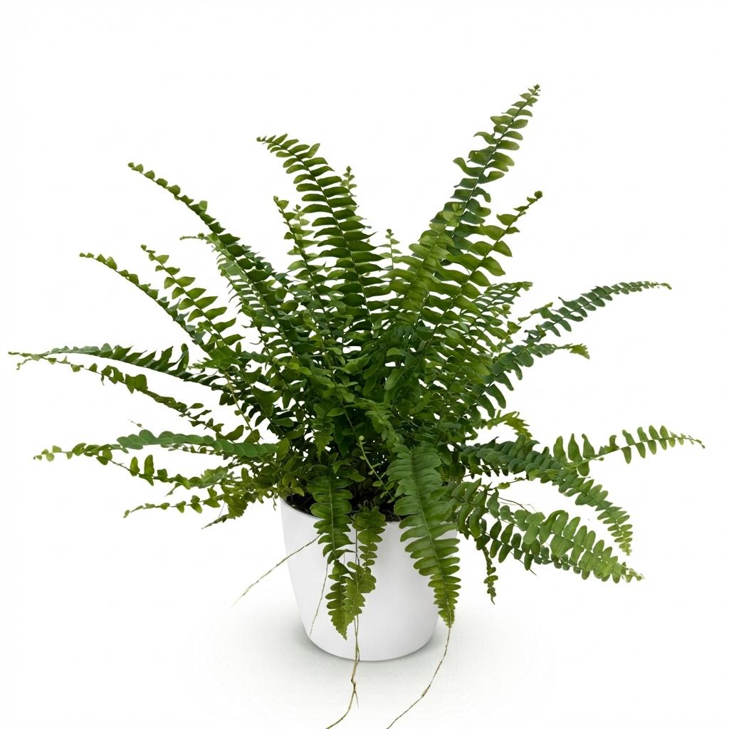Nephrolepis exaltata Green Lady (sværdbregne) i hvid Potter-pottedødskasse – Ø12 cm, 25 cm høj