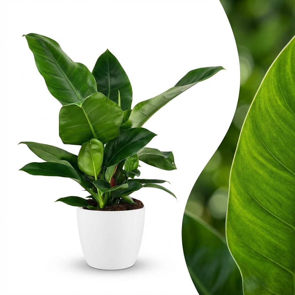 Philodendron Imperial Green dans pot de culture blanc – Ø19 cm, 65 cm de haut