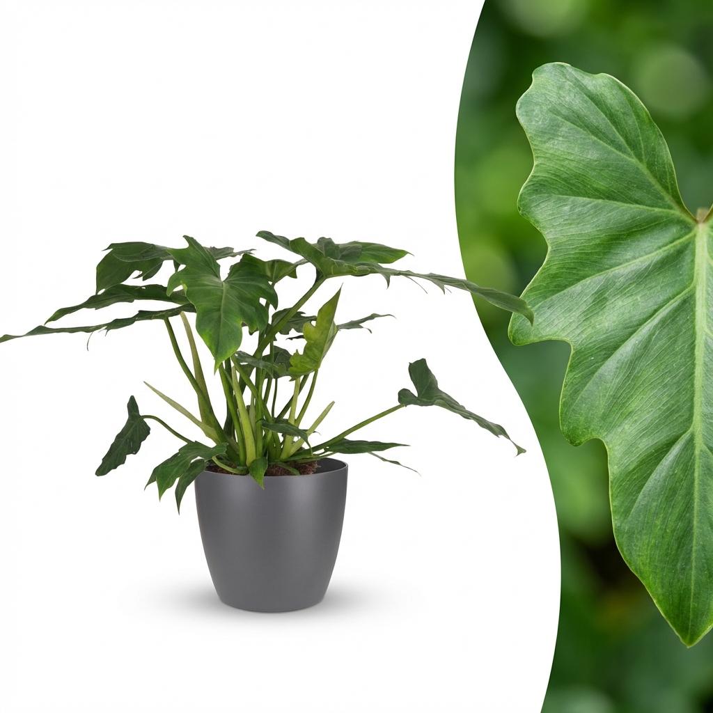 Philodendron Lacerum dans pot de présentation gris – Ø19 cm, 65 cm de haut