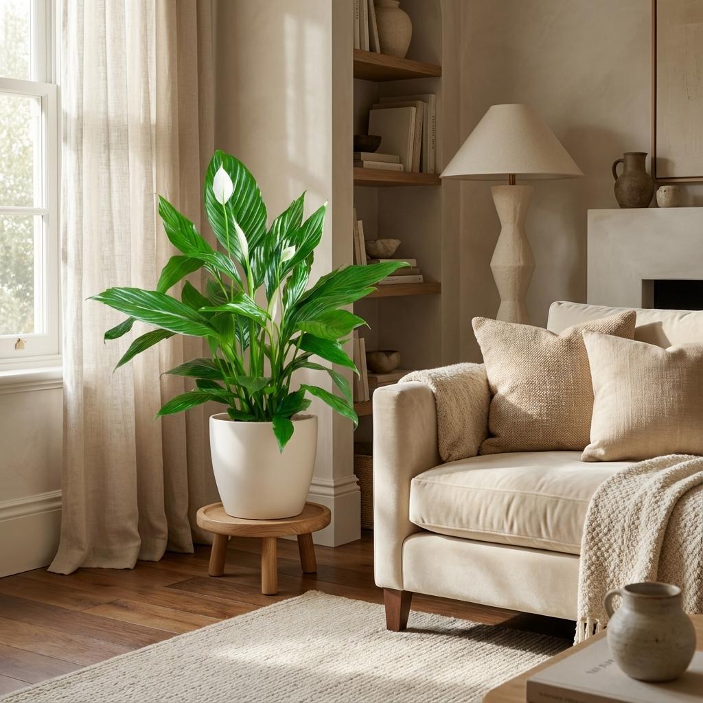 Spathiphyllum (lepelplant) in Potter-sierpot wit – Ø21 cm, 80 cm hoog – foto 2