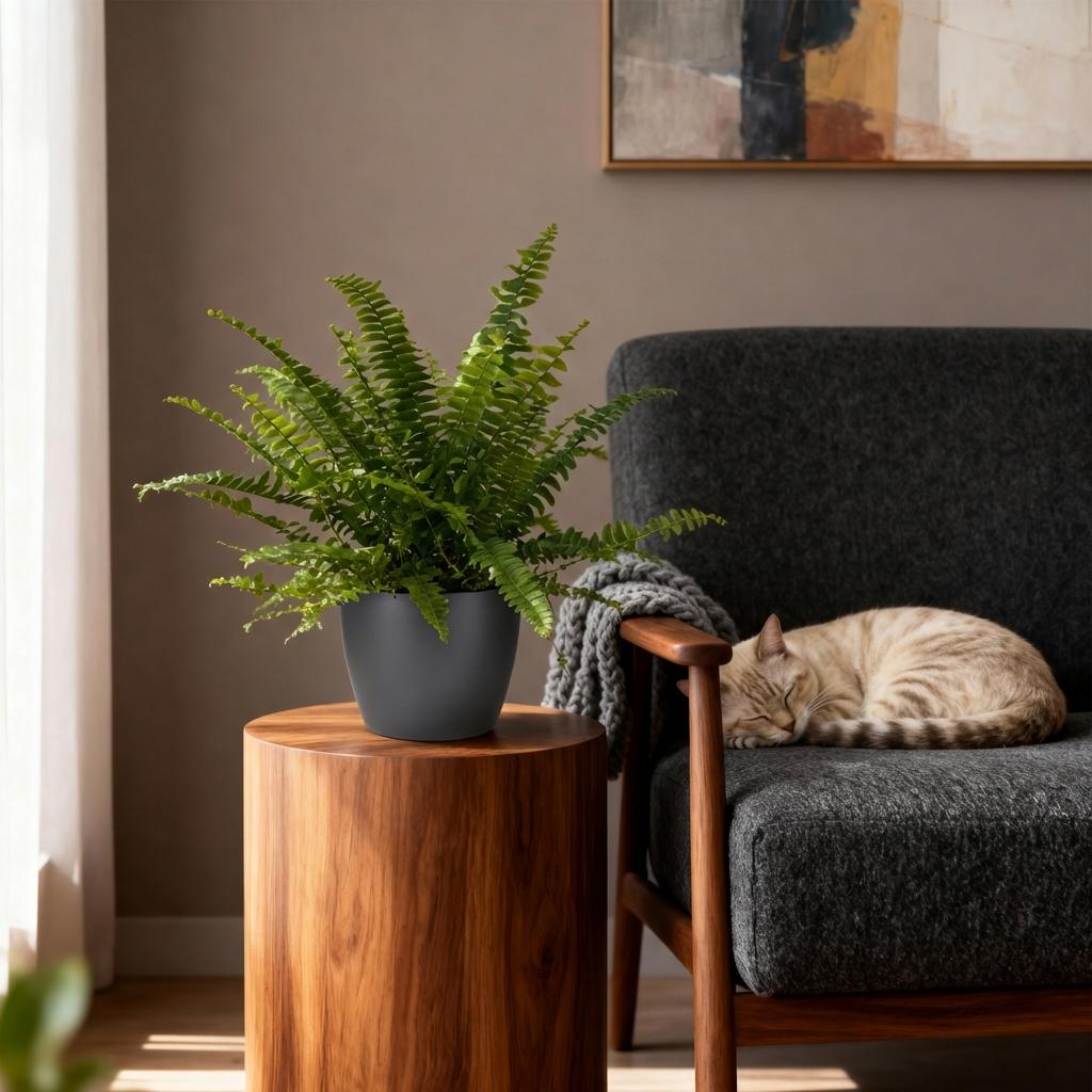 2× Nephrolepis exaltata Green Lady (fougère épée) en pot décoratif gris – Ø12 cm, 25 cm de haut