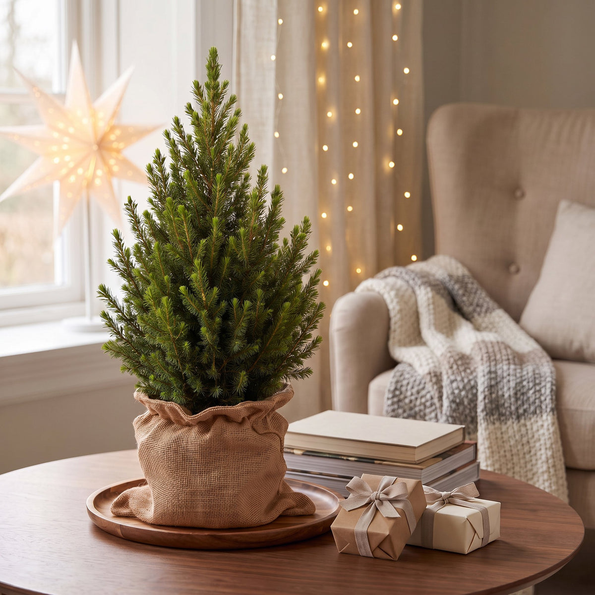 2× Picea glauca Conica (Weihnachtsbäumchen) in Jutegut – Ø19 cm, 65 cm hoch