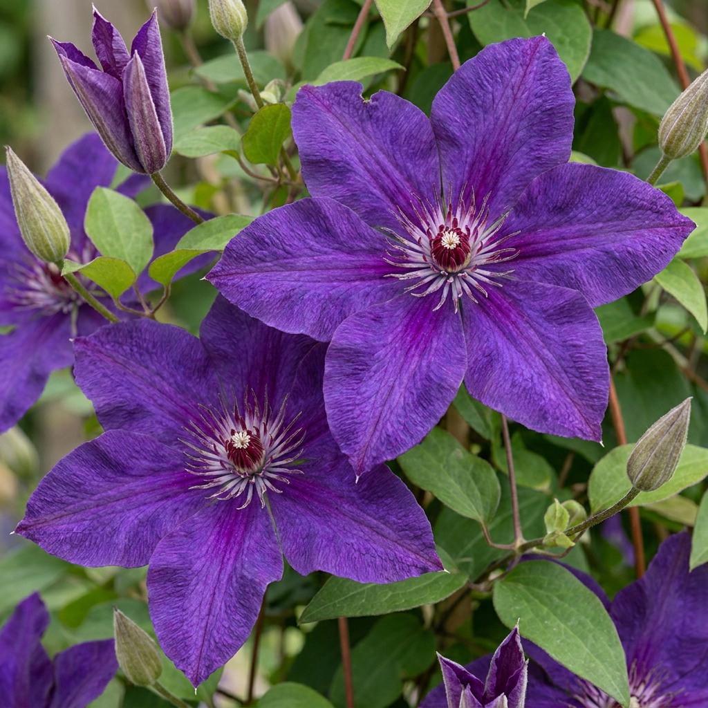 Clematis 'The President' (bosrank) – paars – 2 planten, Ø9 cm, 35 cm hoog