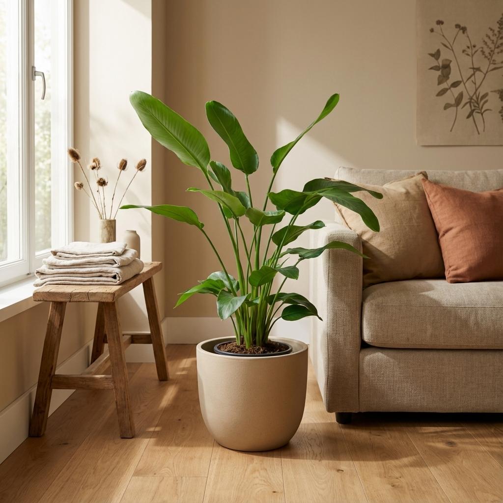 Strelitzia nicolai (witte paradijsvogelbloem) – Ø24 cm, 170 cm hoog