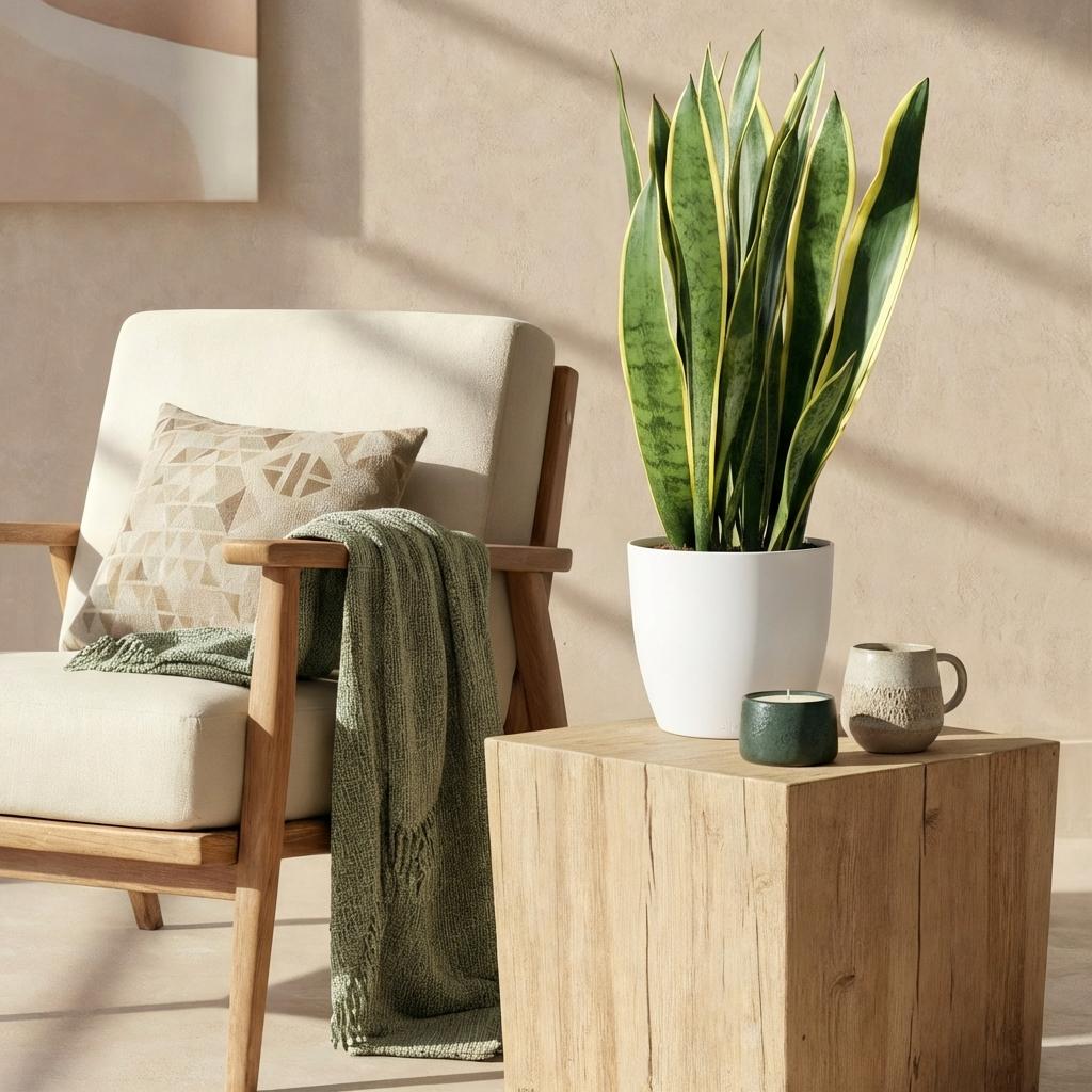 Sansevieria Laurentii (vrouwentong) in Potter-sierpot wit – Ø21 cm, 70–80 cm hoog – foto 4