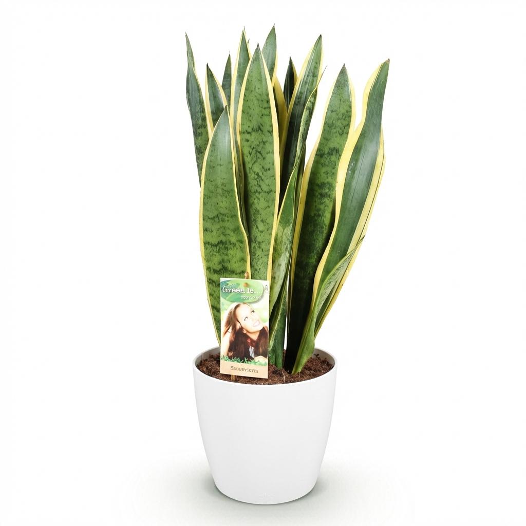 Sansevieria Laurentii (vrouwentong) in Potter-sierpot wit – Ø21 cm, 70–80 cm hoog – foto 2