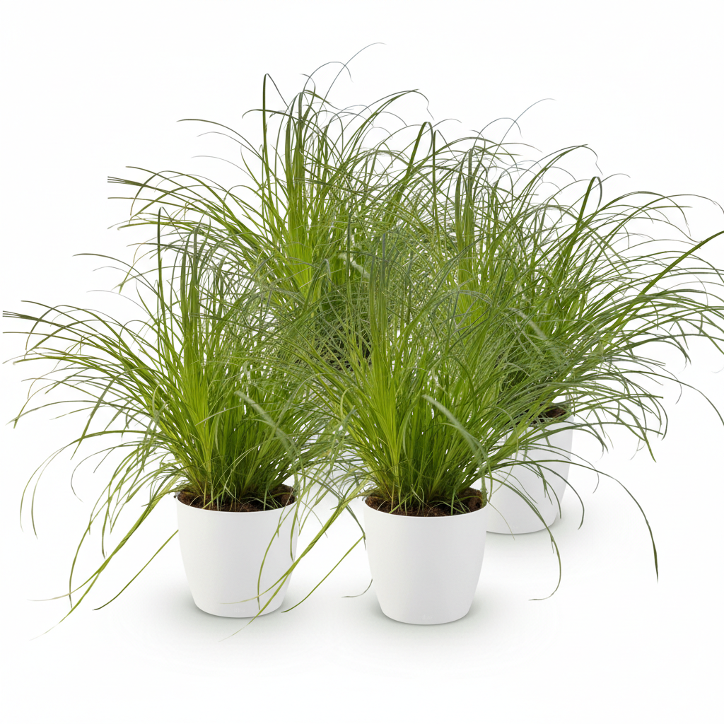 4× Cyperus alternifolius Zumula (jonc cyperus) en pot décoratif blanc – Ø12 cm, 20 cm de haut