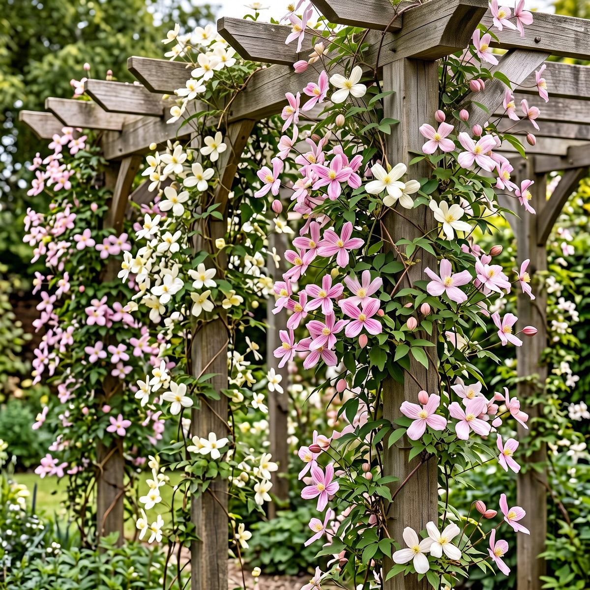 Clematis montana 'Tricolour' (mountain clematis) – white-light pink – 9 plants, Ø9 cm, 35 cm high – photo 4