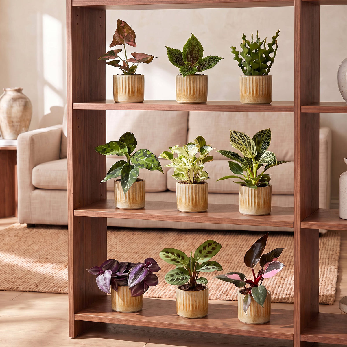 9× overraskelsesæske med stueplanter inkl. Linnea Honey – Ø6 cm, 5–15 cm høj