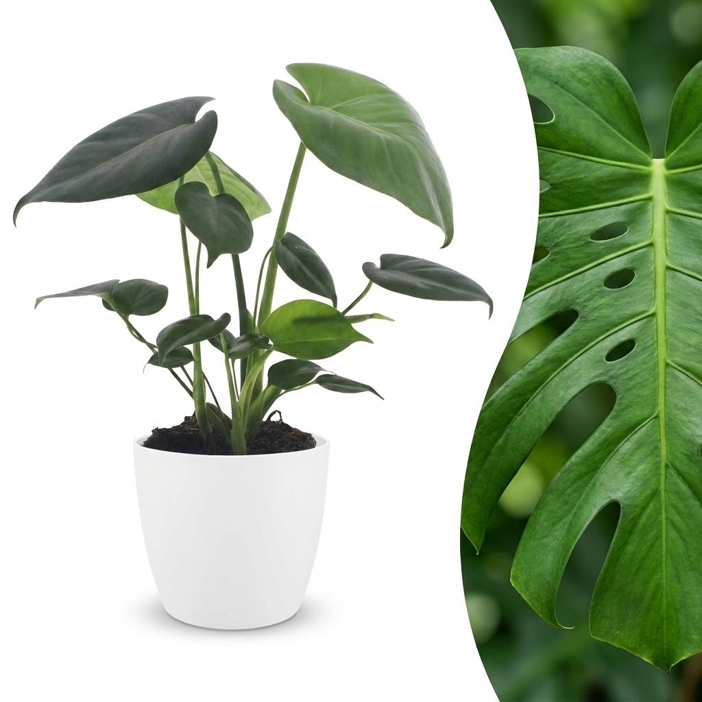 Monstera deliciosa (plante percée) dans pot décoratif Potter blanc – Ø12 cm, 30 cm de haut