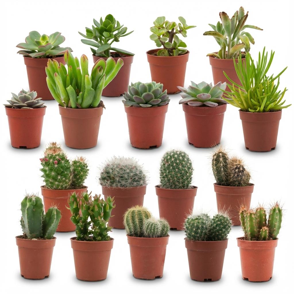 18× Mini Cactus & Succulentes Mix (Cactaceae) – Ø6 cm, 5–10 cm de haut