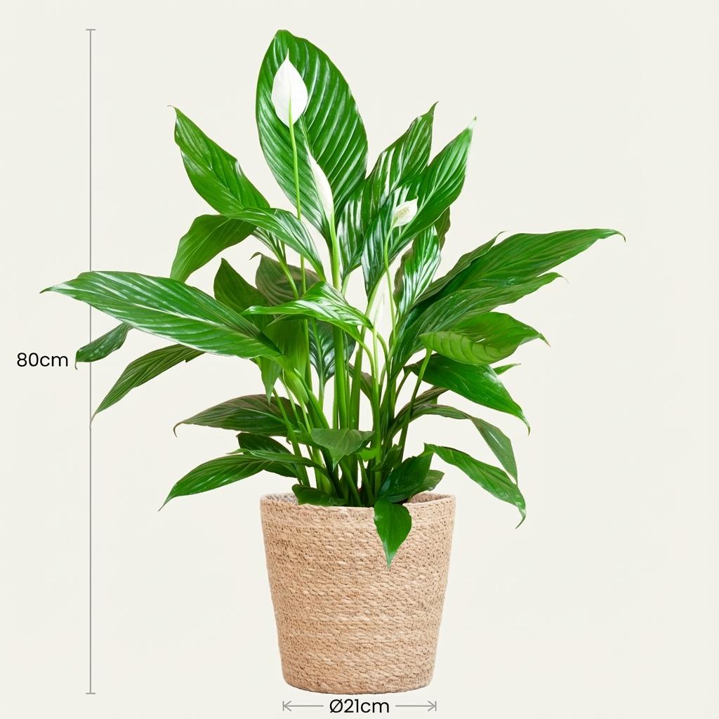 Spathiphyllum (fleur de lys) avec panier – Ø21 cm, 80 cm de haut