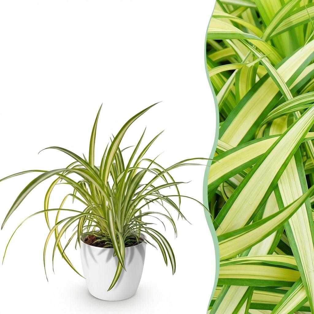 Chlorophytum comosum Variegatum (græsløg) i Potter-pyntepotte hvid – Ø12 cm, 20 cm høj