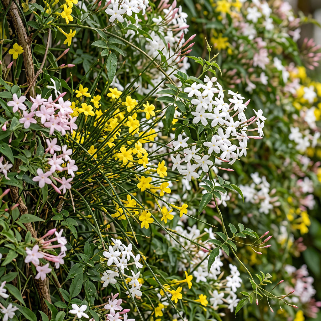 Jasminum 'Tricolour' (three-colored jasmine) – yellow-white-pink – 6 plants, Ø9 cm, 35 cm high – photo 5