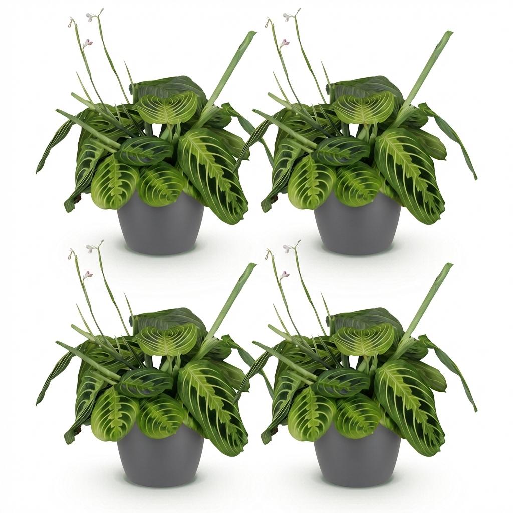 4× Maranta Fascinator Lemon Lime (bønneplante) i Potter-pyntepotte grå – Ø12 cm, 25 cm høj