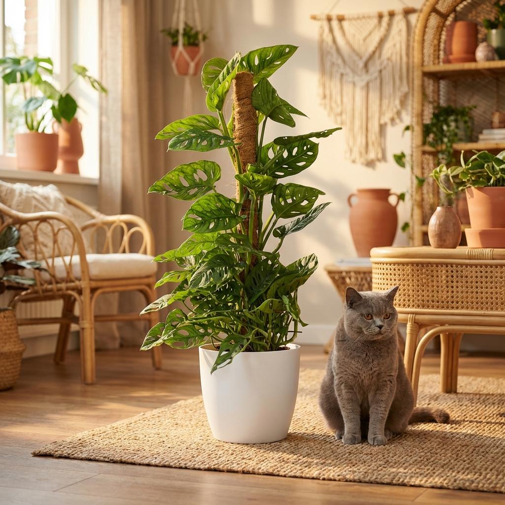 Monkey Mask (Monstera) dans pot décoratif Potter blanc – Ø19 cm, 90 cm de haut