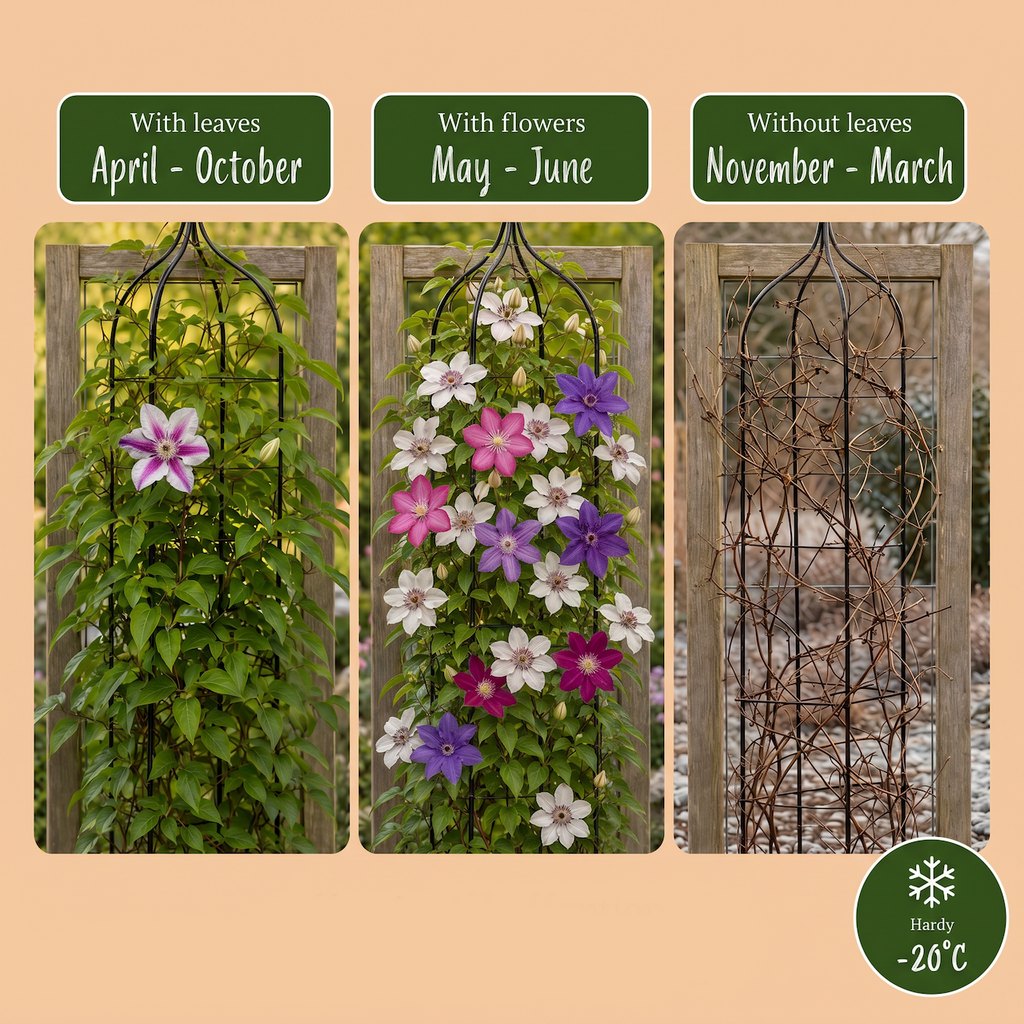 Clematis 'Rainbow' (klematis) – lila-röd-rosa-vit – 8 plantor, Ø 9 cm, 35 cm hög – bild 7