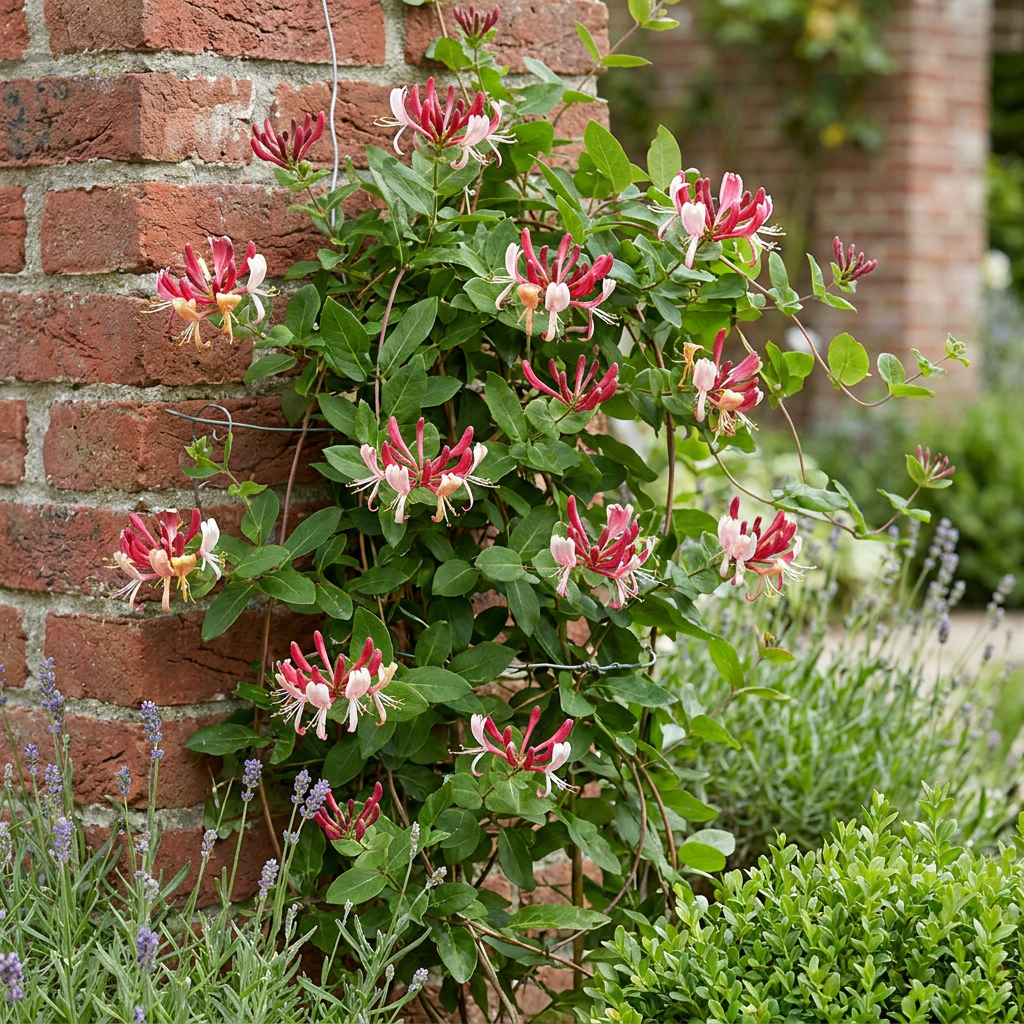 Lonicera japonica 'Red World' (japansk kaprifol) – rödrosa – 2 plantor, Ø 9 cm, 35 cm hög – bild 4