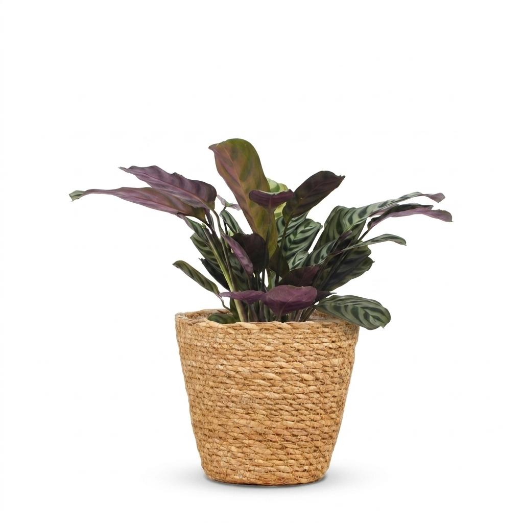 Ctenanthe burle-marxii (fishbone plant) in seagrass basket – Ø12 cm, 30 cm high – photo 2