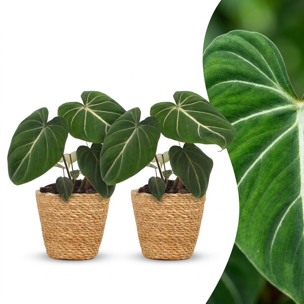 2× Philodendron gloriosum met mand – Ø12 cm, 25 cm hoog