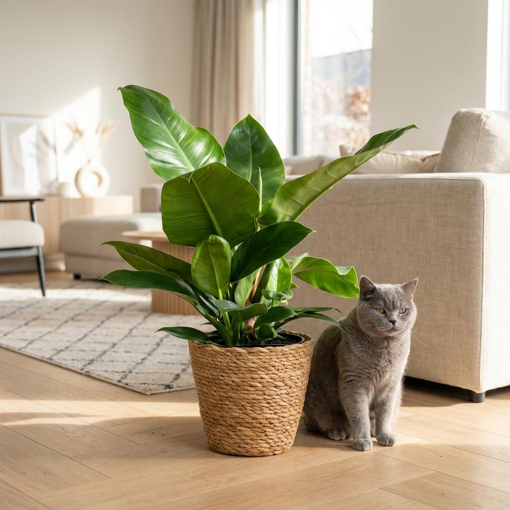 Philodendron Imperial Green met mand – Ø19 cm, 65 cm hoog