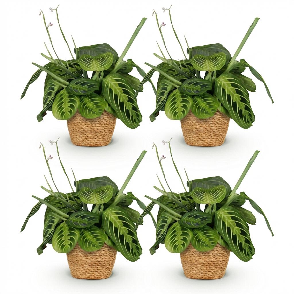 4× Maranta Fascinator Lemon Lime (plante prieuse) avec panier – Ø12 cm, 25 cm de haut