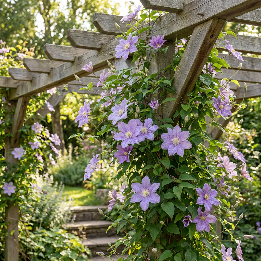 Clematis 'Justa' (bosrank) – blauw – 4 planten, Ø9 cm, 35 cm hoog