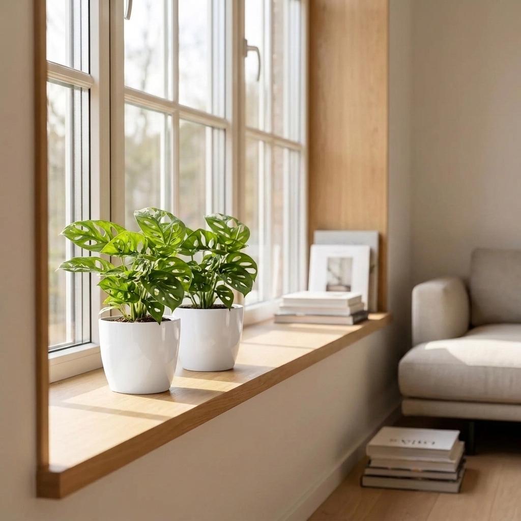 Monstera adansonii (mini-monstera) dans pot décoratif Potter blanc – Ø12 cm, 25 cm de haut