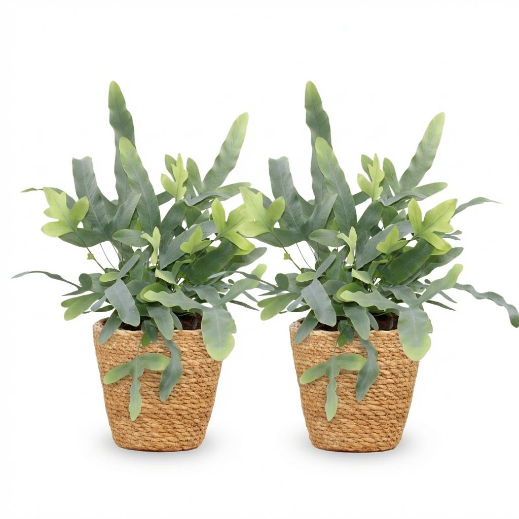 2× Phlebodium aureum Blue Star (Blaufarne) mit Korb – Ø 12 cm, 25 cm hoch