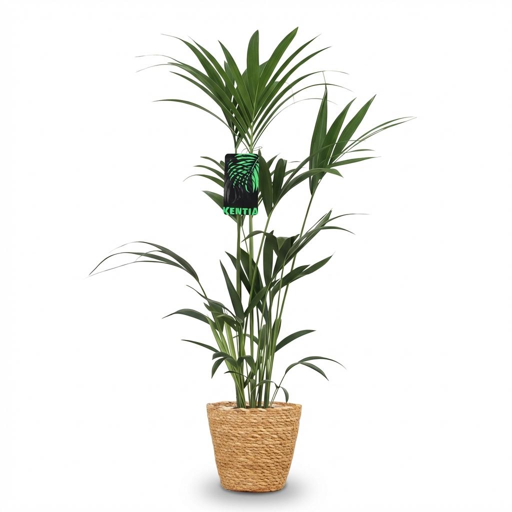 Howea forsteriana (kentiapalm) met mand – Ø21 cm, 120–130 cm hoog