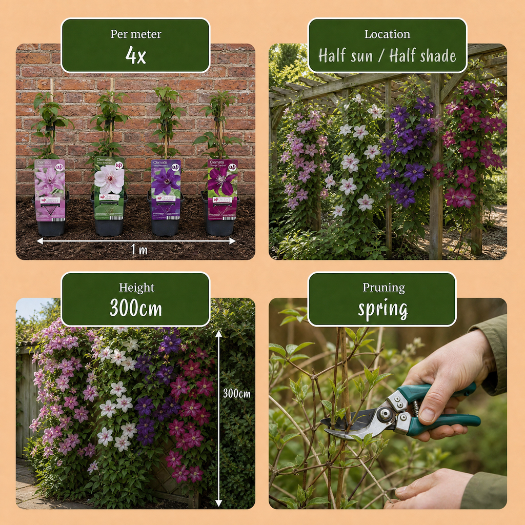 Clematis 'Rainbow' (grimpette) – violet-rouge-rose-blanc – 12 plantes, Ø9 cm, 35 cm de haut – photo 6
