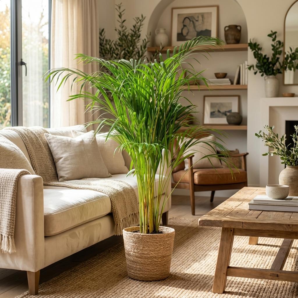 Dypsis (goudpalm) met zeegras mand – Ø21 cm, 100 cm hoog
