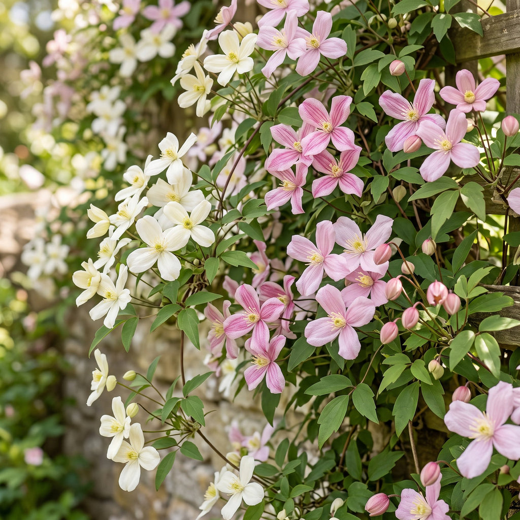 Clematis montana 'Tricolour' (mountain clematis) – white-light pink – 9 plants, Ø9 cm, 35 cm high – photo 5