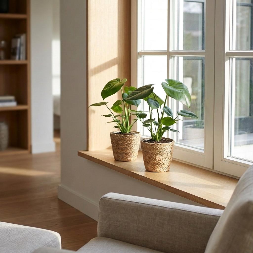 Monstera deliciosa (Fensterblatt) mit Korb – Ø 12 cm, 30 cm hoch