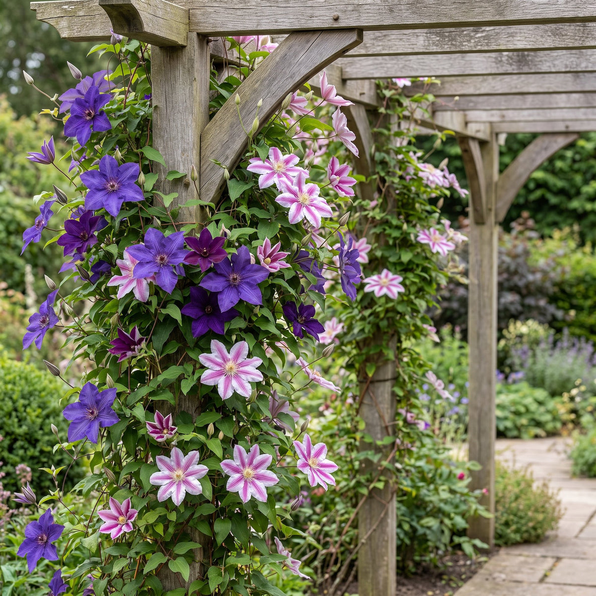 Clematis 'Duo Purple & Pink' (bosrank) – paars-roze-wit – 2 planten, Ø9 cm, 35 cm hoog