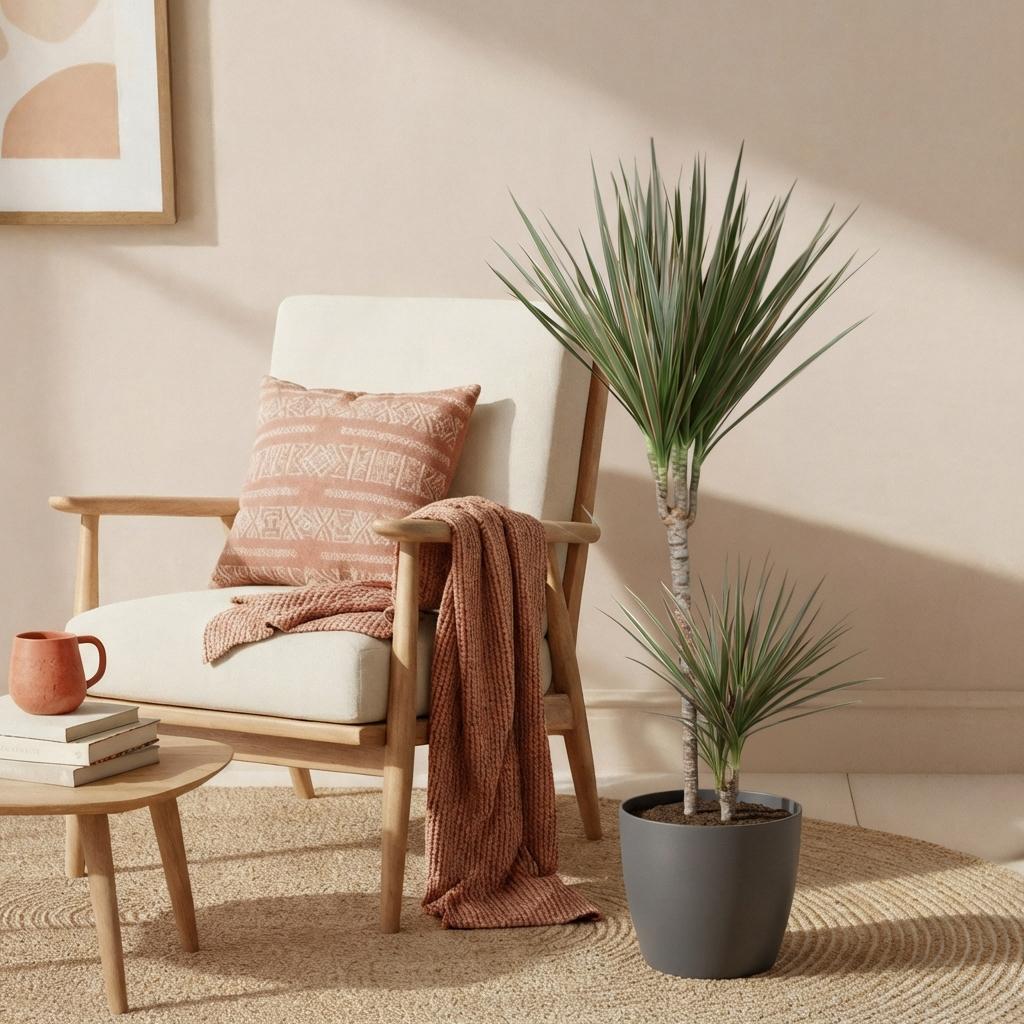 Dracaena marginata Bicolor (Drachenbaum) im grauen Übertopf – Ø 21 cm, 90–100 cm hoch
