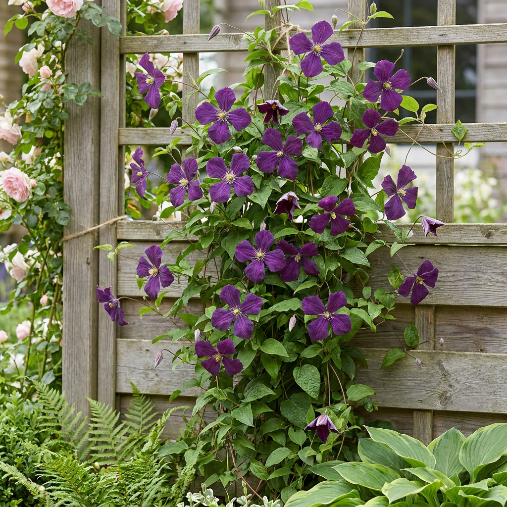 Clematis 'Viticella Polish Spirit' (bosrank) – paars – 4 planten, Ø9 cm, 35 cm hoog