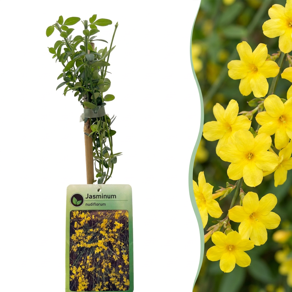 Jasminum nudiflorum (jasmin d'hiver) – jaune – 4 plantes, Ø9 cm, 35 cm de haut